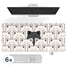 게이밍마우스패드 귀여운 고양이 마우스장패드 논슬립 키보드 매트900 x 400 x 3mm, 6개, 크림색