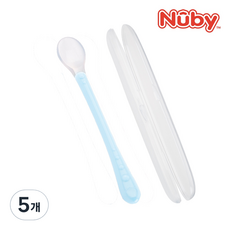 누비 실리콘 롱핸들 이유식 스푼&케이스, 베이비블루, 5개