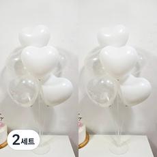 올리브파티 펄풍선 하트 풍선 풍선꽂이 풍선스탠드 2개 생일파티용품 세트, 2세트, 화이트클리어하트