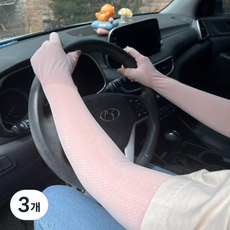 와이즈숍 여성 자외선차단 운전 장갑 쿨토시 팔토시 롱매쉬장갑, 핑크, 3개