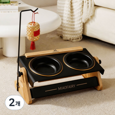 마술사 도자기 고양이 밥그릇 강아지 식기 높이조절 가능, 2개, 블랙