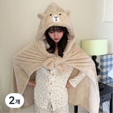 포근담 극세사 망토담요 따뜻한 카피바라 후드 겨울 담요, 2개, 아이보리