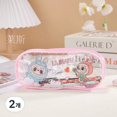 산리오 캐릭터 투명 펜 파우치 필통 학용품 펜 케이스, 2개, 라부부핑크