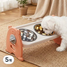 상덕 강아지 식기 높이조절 2구 스테인리스 반려동물 밥그릇 식기대, 5개, 베이비 핑크