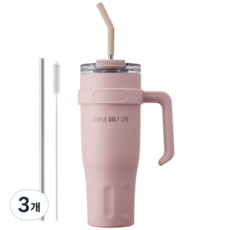 허니앤버니 텀블러 대용량 스텐 보온 보냉 차량용 빨대 손잡이, 3개, 1100ml, 에블리 핑크