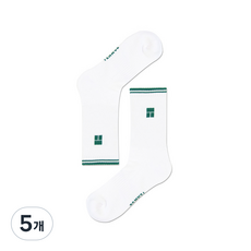 테나스 테니스 양말 스포츠양말 테니스웨어 운동 쿠션 장목 기능성 패션, 화이트 / 그린