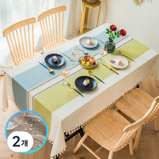 월간리빙 프리미엄 패브릭 홈카페 투톤 테이블 방수 식탁보, 블루+올리브그린(투톤), 2개, 4인(140cm x 180cm)