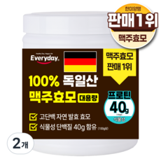 한미양행 100% 독일 맥주효모 식약청 인증 단백질 40g 고함량 함유 대용량 식물성 효모 에브리데이 독일산 프리미엄 분말, 300g, 2개