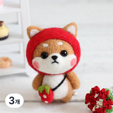양모펠트 DIY키트 니들펠트 인형 공예 만들기 애착인형, 08_딸기시바, 3개