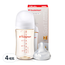 더블하트 모유실감 베이직 제뉴인화이트 240ml 싱글팩(젖병+젖꼭지 L), 4세트, 제뉴인화이트 젖꼭지(L)