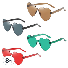 올리브파티 하트 안경 선글라스 파티 용품 안경 선글라스 파티 용품, 8개, 브라운+그린+레드+블랙