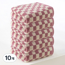 록신 데일리 체크 세면타월 40수 코마사 호텔수건 타월 부드러운 수건, 10개, 로즈 핑크