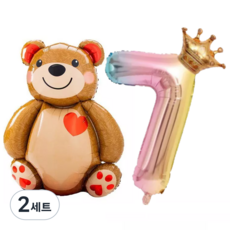파파 파티 곰돌이 풍선 생일 파티 숫자 풍선 세트, 2세트, 곰돌이 7