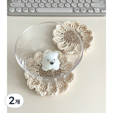 데이지 뜨개 티코스터 플라워 컵받침 국내산 고급 면사 핸드메이드, 2개, 아이보리