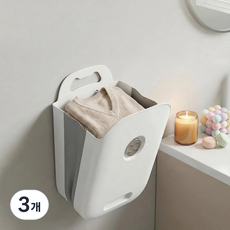 벽걸이 빨래 접이식 바구니 대용량 공간절약, 화이트, 3개