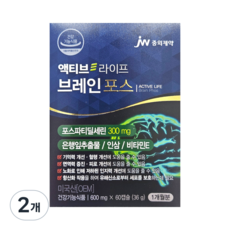 중외제약 [액티브라이프 브레인포스 캡슐 인지력] [NEW] 기억력개선 피로개선 포스파티딘세린 은행잎 인삼 추출물 비타민E, 2개, 60정