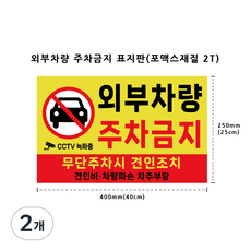 외부차량 주차금지 표지판 포맥스 2T 방수 스티커 CCTV녹화중 견인조치 불법주차 표지, 옐로우, 2개