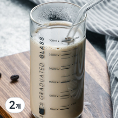 클리어 눈금 계량 유리 주스&우유 컵, 투명, 2개, 350ml, CLEAR CUP 1