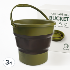 핫쏘잇 튼튼한 17L 다용도 접이식 양동이, 블랙카키, 3개