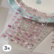 키라데이 미니 진주 리본 네일스티커, 3개, 소프트핑크