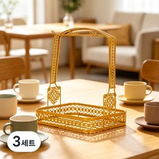 빈티지 골드 사각 6구 컵걸이 주방 인테리어 커피잔 머그컵 정리대, 3세트, 골드색