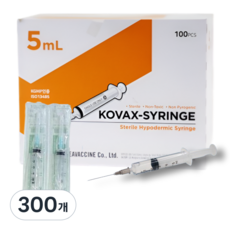 한국백신 일회용 주사기 5cc 23g 100p 멸균 개별포장 의료용 바늘, 300개, KOVAX-SYRINGE 5mL 23G 1