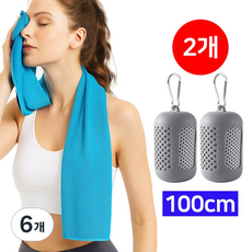 [1+1] 하늬바람 더더더 길어진 쿨링 랩 스포츠 타올 초경량 아이스 쿨타올 휴대용 30x100cm 롱롱타입 등산 헬스 러닝 케이스포함, 6개, 그레이
