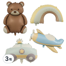 마블파티 무광은박풍선 4종세트 곰돌이 자동차 비행기 무지개 손펌프증정, 3개