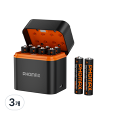 PHOMAX 스마트 배터리 충전기 8개 AAA 1110mWh 리튬 배터리 포함 고용량 과충전 방지 다기기 호환 재사용 충전지 PH-L810, 3개