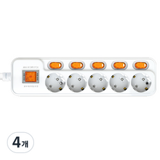 현대일렉트릭 안전한 국내산 개별 + 메인 스위치 5구 멀티탭, 1.5m, 화이트, 4개