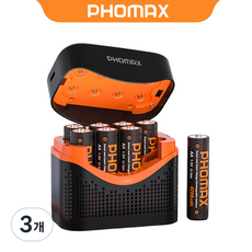 PHOMAX 스마트 리튬 배터리 충전기 충전함 8P 1.5V AA 4200mWh 배터리 포함 고용량 지능형 과충전 방지 PH-LED811, 3개