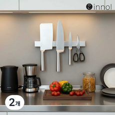 이놀 풀 스테인레스 자석 칼걸이 무타공 거치대 조리도구 걸이, 2개, 실버