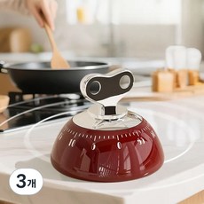 기계식 주방 타이머 자석 흡착 카운트다운 요리 알림기, 3개, 빨간