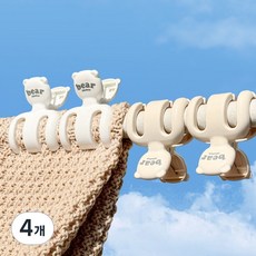 곰돌이 다용도 방풍 빨래집게 강력고정 이불 수건 베개 슬리퍼 천인형 커튼 건조고정 집게 미끄럼방지 옷자국없는 베란다 세탁용품, 4개, 크림색