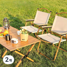 Mr.Lee 아웃도어 우드 폴딩 경량 캠핑 의자, 2개, 블랙