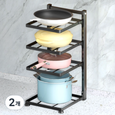 오팬 흔들림 없는 높이 조절 후라이팬 거치대, 2개, 블랙, 4단