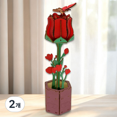 루캔필 DIY 우드퍼즐 입체 나무, 2개, 혼합색상-장미, 63피스