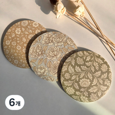 럭키세븐 티코스터 규조토 패브릭 코스터 컵받침 논슬립, 6개, 러스틱플라워