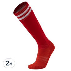 제이차니 통기성 유소년 축구양말 투라인 니삭스, 2개, 빨강