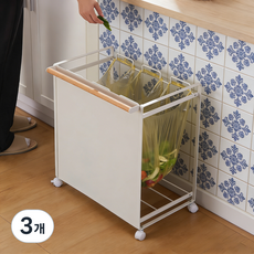 WISFOR 철제 이동식 분리수거 트롤리 쓰레기 비닐봉투 걸이 10L 20L 종량제 거치대, 화이트, 3개