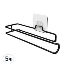 올지 무타공 키친타올걸이 스텐 접착식 투명 심플, 5개, 블랙