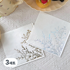 오릴리 금박 은박 플라워 디자인 냅킨 2종, 3세트, 32개입, 33cm