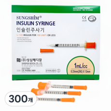 성심메디케어 일회용 인슐린 주사 1cc 29G 13mm 100ps 병원 의료용 당뇨 태반 성장 정밀 주사 강아지 고양이 반려동물, 300개