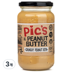 픽스 피넛버터 크런치 노솔트 무염 무첨가 무가당 땅콩버터 100%, 3개, 380g