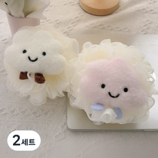 홈팡 귀여운 구름 샤워볼, 핑크 + 화이트, 2개입, 2세트