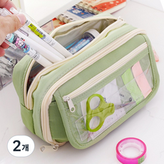 위즈플러스샵 투명포켓 대용량 필통 포카수납 펜파우치, 민트, 2개