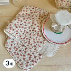 거즈행주 고리 키친크로스 주방핸드타올 국내제작, 3개, 16번 미니장미 빨강