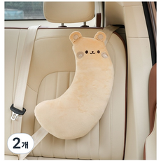 베키노우 어린이 주니어 차량용 안전벨트 쿠션 인형, 2개, 베이지 곰