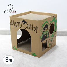 CRESTY 반려동물 골판지 박스 스크래쳐 귀여운 패턴 고양이 하우스, 3개, 본색