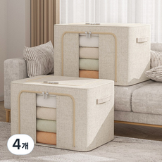 투명창 패브릭 수납함 대용량 이불 수납 정리함 의류 보관함, 아이보리, 4개